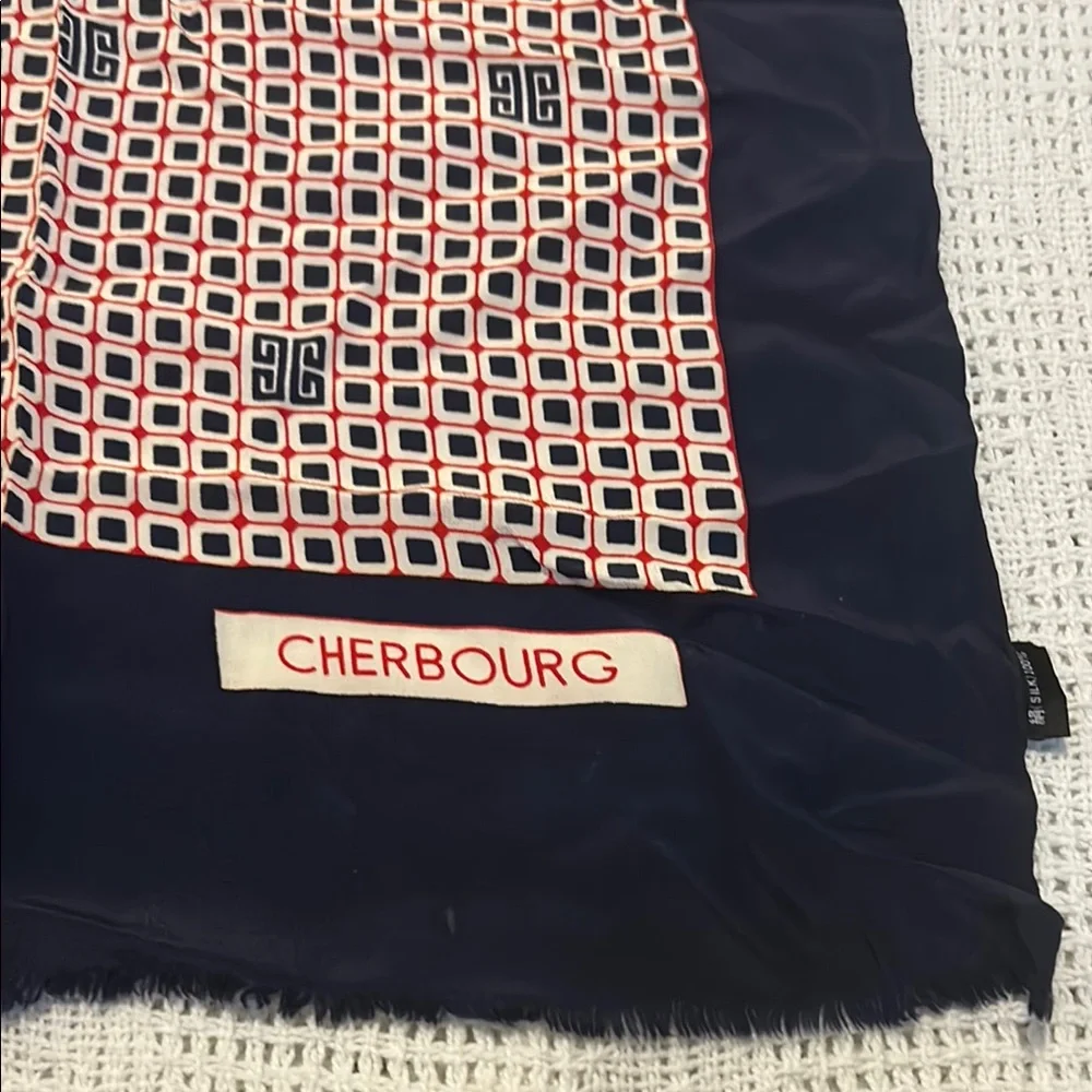 SILK Cherbourg Navy & Red Geometric Scarf French Scarf Retro Style French